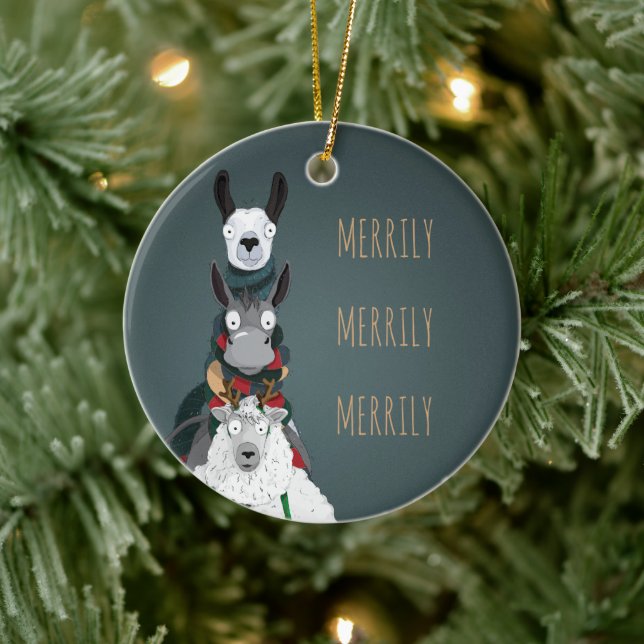 Adorno De Cerámica Animales de invierno turquesa "merrily Merrily" (Árbol)