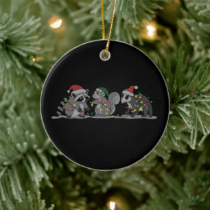 Adorno De Cerámica Animales de Santa Navidad Mapache Tonto Zarigüeya 