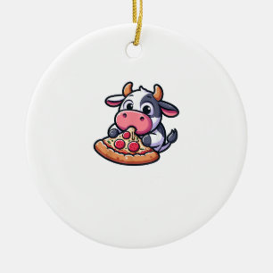 Adorno De Cerámica Animales de vaca comiendo pizza marigherita comida