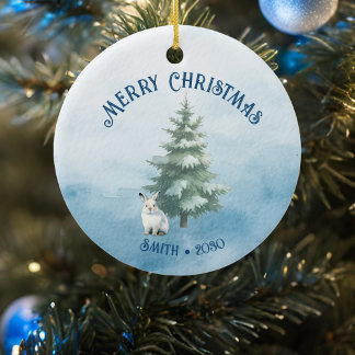 Adorno De Cerámica Animales de Woodland y Navidades azules de liebre