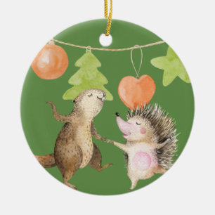 Adorno De Cerámica Animales del Bosque Navidad