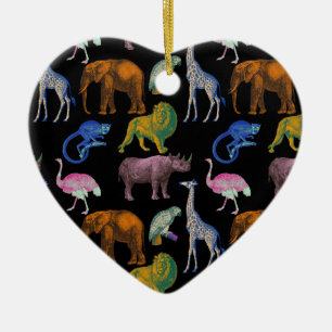 Adorno De Cerámica Animales del Zoológico Colores Vibrantes Arte Pop 