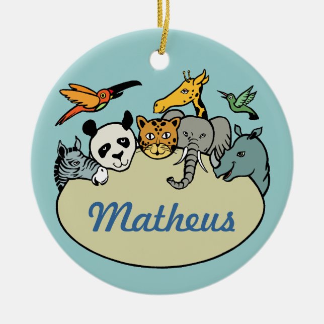 Adorno De Cerámica Animales familiares de zoológicos personalizados (Frente)