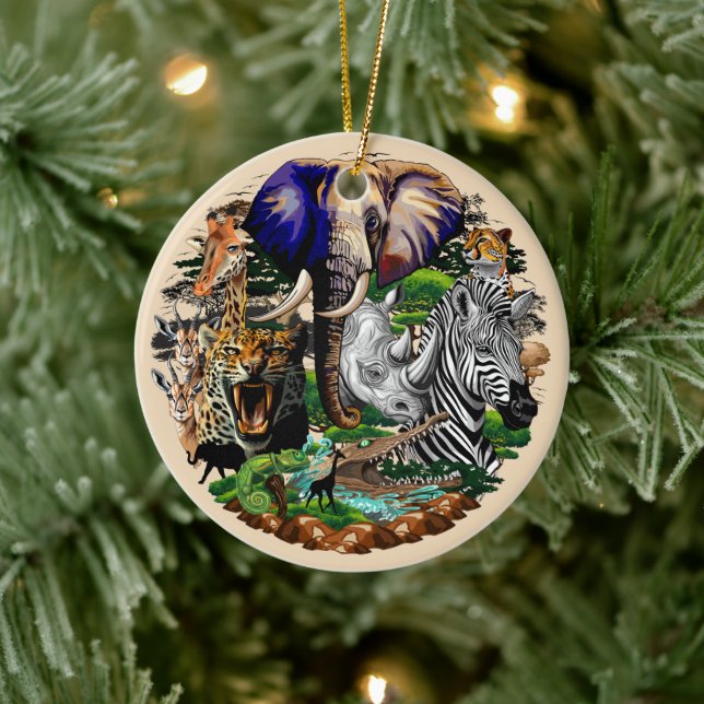 Adorno De Cerámica Animales salvajes de sabana africanos (Árbol)