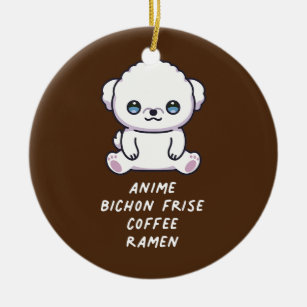 Adorno De Cerámica Anime Bichon Frise Coffee Ramen Kawaii Dog Lover