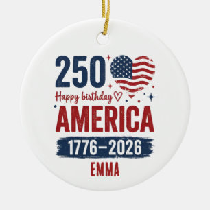 Adorno De Cerámica Aniversario 250 de América, nombre personalizado E