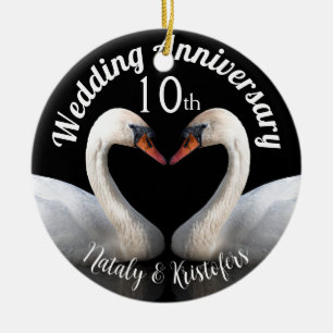 Adorno De Cerámica Aniversario boda dos cisnes Negro
