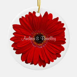 Adorno De Cerámica Aniversario Boda personalizado de Red Gerbera Dais