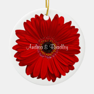 Adorno De Cerámica Aniversario Boda personalizado de Red Gerbera Dais
