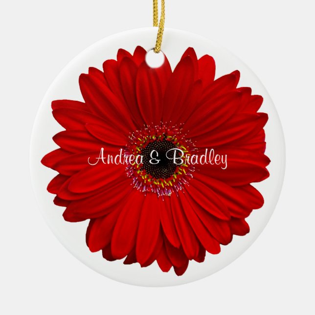 Adorno De Cerámica Aniversario Boda personalizado de Red Gerbera Dais (Frente)