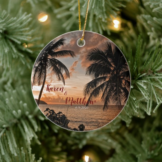 Adorno De Cerámica Aniversario boda Personalizado Tropical Sunset Bea (Árbol)