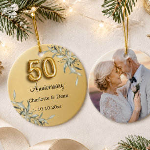 Adorno De Cerámica aniversario de bodas de oro número 50 con foto y f