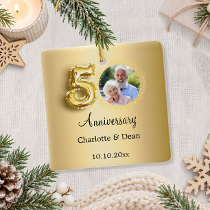 Adorno De Cerámica aniversario de bodas de oro número 50 foto dorada