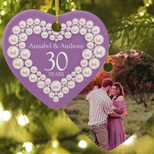 Adorno De Cerámica Aniversario de bodas de perla 30 corazón púrpura