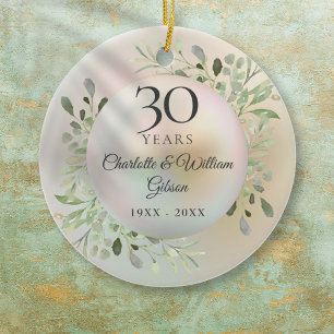 Adorno De Cerámica Aniversario de bodas de perla acuarela verde 30º
