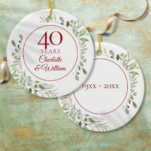 Adorno De Cerámica Aniversario de bodas de rubí 40º Acuarela Verde