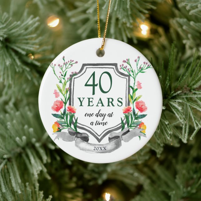 Adorno De Cerámica Aniversario de la Sobriedad de 40 años Personaliza (Árbol)