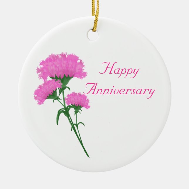 Adorno De Cerámica Aniversario de tres claveles rosados (Frente)