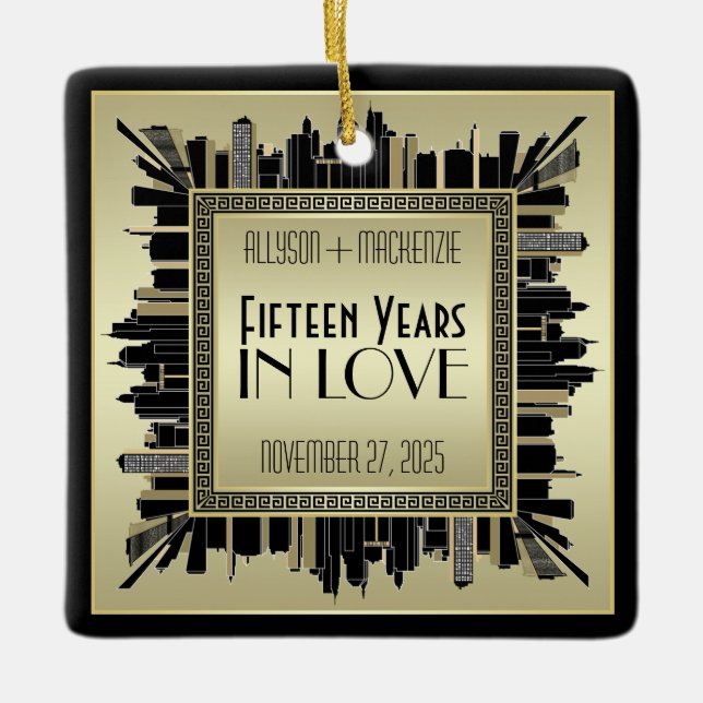 Adorno De Cerámica Aniversario del Boda Art Déco Champagne Gatsby (Anverso)