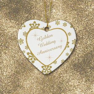 Adorno De Cerámica Aniversario del Boda de Oro Snowflake Keepsake