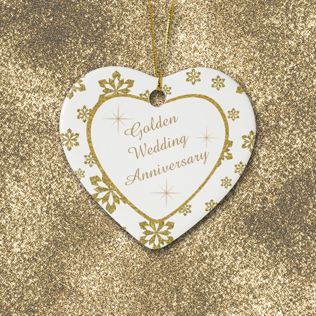Adorno De Cerámica Aniversario del Boda de Oro Snowflake Keepsake (Subido por el creador)