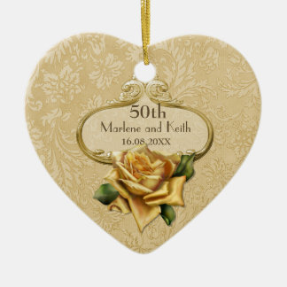 Adorno De Cerámica Aniversario del Rosa de Oro 50° Boda