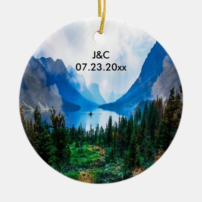 Adorno De Cerámica Aniversario escénico de la naturaleza de las (Frente)