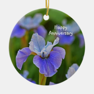 Adorno De Cerámica Aniversario personalizado de la flor azul Iris