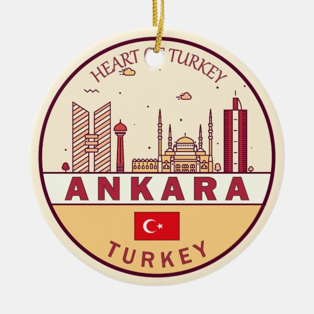 Adorno De Cerámica Ankara Turkey City Skyline Emblem (Frente)