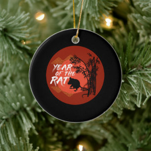 Adorno De Cerámica Año chino de la rata - Arte de Bambú