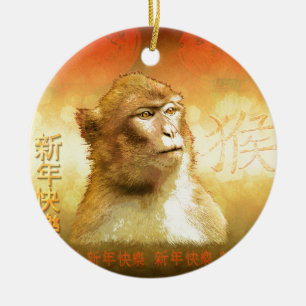 Adorno De Cerámica Año chino del mono de oro del mono