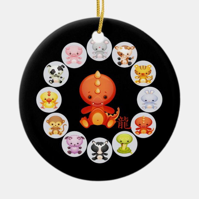 Adorno De Cerámica Año chino del zodiaco del dragón (Frente)