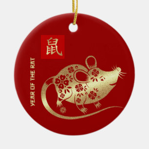 Adorno De Cerámica Año de la Rata en China  Regalo de año Personaliza