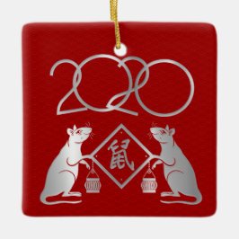 Adorno De Cerámica Año de la Rata Metalizado Blanca 2020