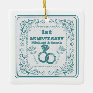 Adorno De Cerámica Año de Personalizable del aniversario del boda flo