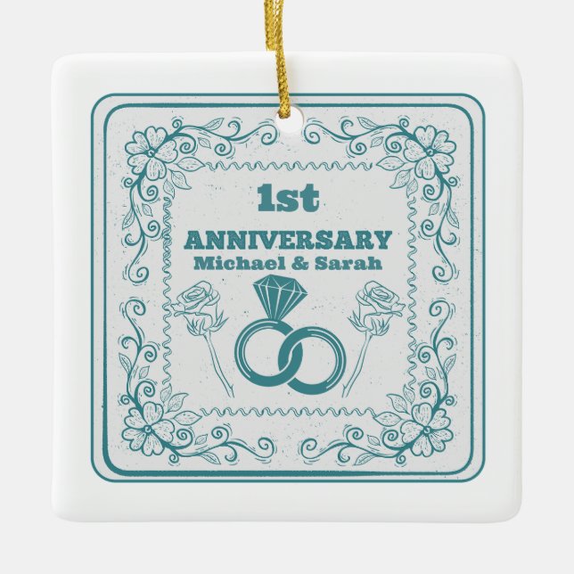 Adorno De Cerámica Año de Personalizable del aniversario del boda flo (Anverso)