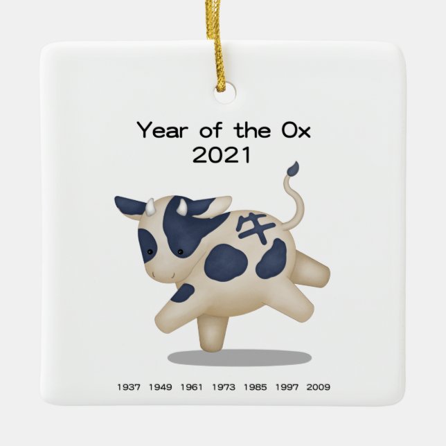 Adorno De Cerámica Año del animal Ox Cute Zodiac 2021 (Anverso)