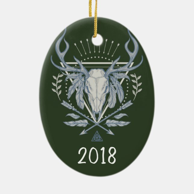 Adorno De Cerámica Año del Boho Skull Keepsake (Atrás)