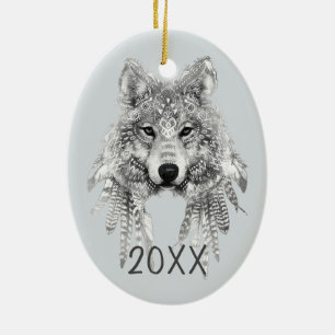 Adorno De Cerámica Año del Personalizable del lobo tribal Keepsake