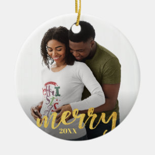 Adorno De Cerámica Año Feliz Embarazada Foto Personalizada 