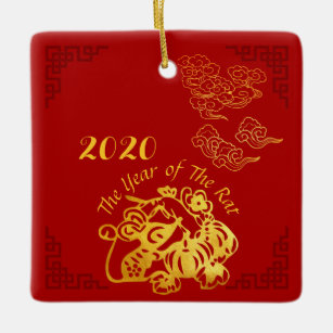 Adorno De Cerámica Año Golden Chino de la rata de corte de papel 2020