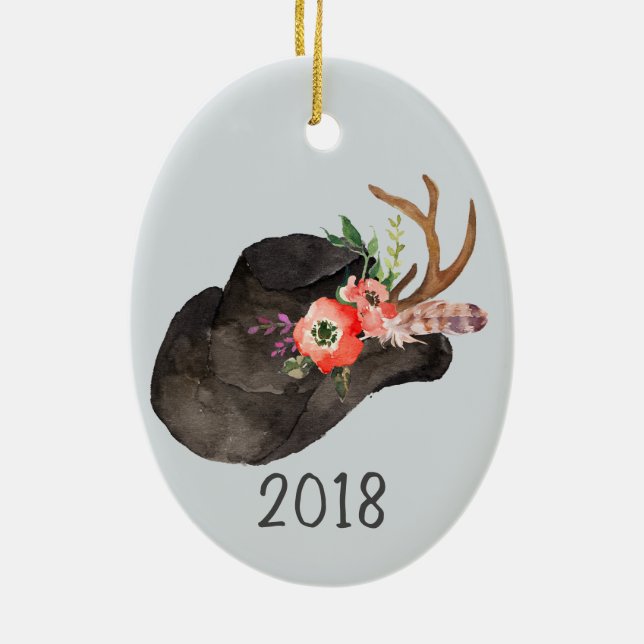 Adorno De Cerámica Año Keepsake de la Gorra de Cowboy negra (Atrás)