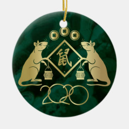 Adorno De Cerámica Año Nuevo Chino de la Rata - Malaquita y Oro