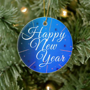 Adorno De Cerámica Año Nuevo Feliz Festivo Azul