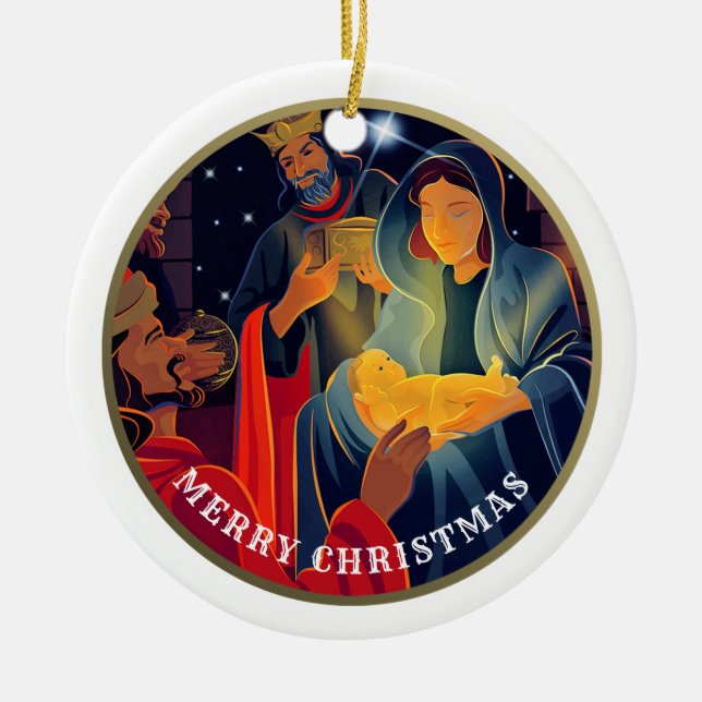 Adorno De Cerámica Año personalizado y Navidades de apellido (Frente)