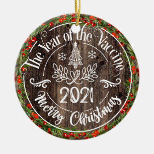 Adorno De Cerámica Año Rústico de la Vacuna 2021 Navidades