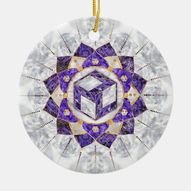 Adorno De Cerámica Antahkarana en Lotus Mandala- Amethyst and Pearl (Frente)