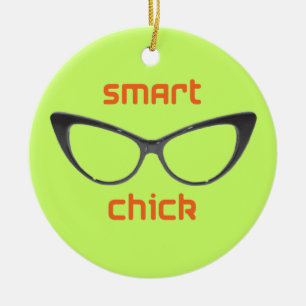Adorno De Cerámica Anteojos De Chick Geek Inteligente