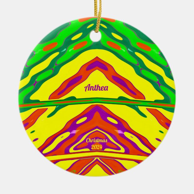 Adorno De Cerámica ANTHEA ~ NAVIDADES 3D Amarillo Verde Rojo 2022 (Frente)