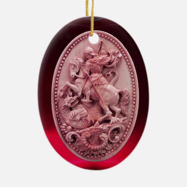 ADORNO DE CERÁMICA ANTIGUA CAMEO / SAINT GEORGE CON DRAGON (Atrás)